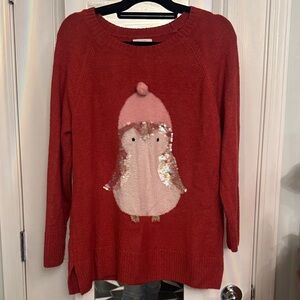 LC Lauren Conrad Red Sweater with Sequin Penguin